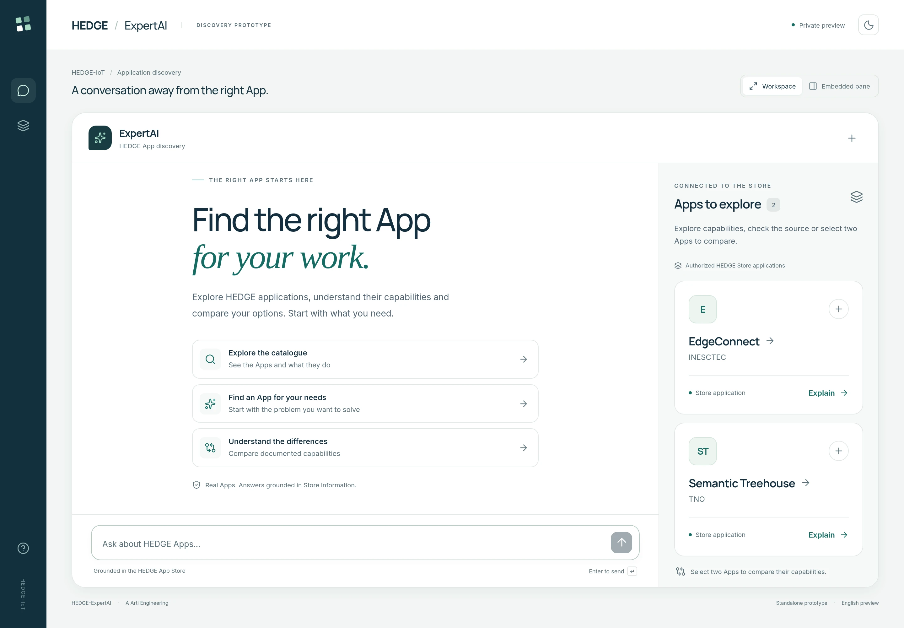 HEDGE ExpertAI — product interface